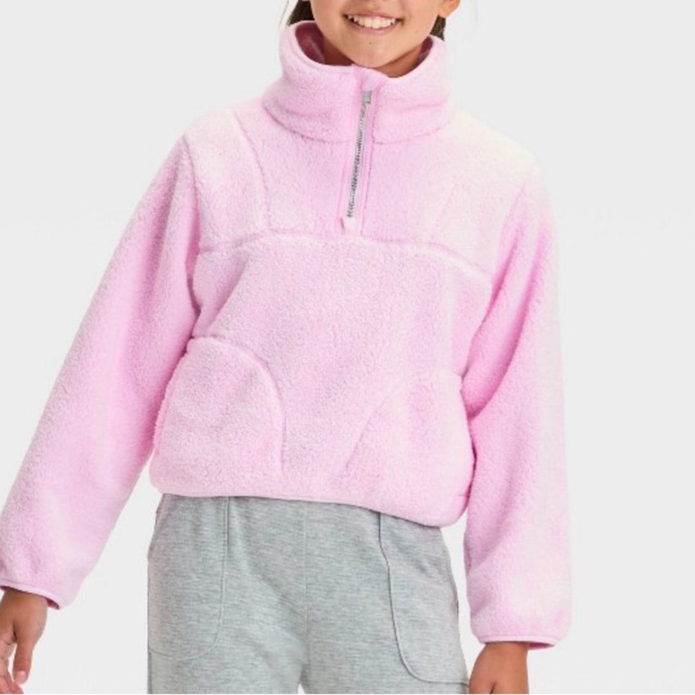 Girls’Faux Shearling Fleece Pullover  Sweatshirt -All in Motion Purple Sz M